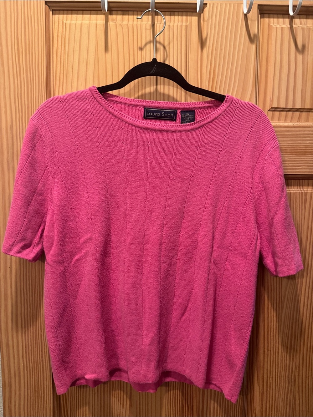 Laura Scott Bright Pink Short Sleeve Knit Tee